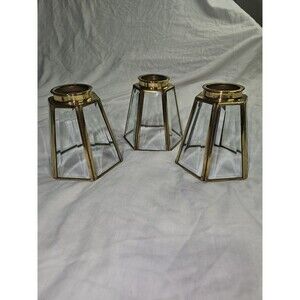 Elegant Geometric Glass Globe Shade/Cover – Set of 3 – Gold Frame – Home Decor